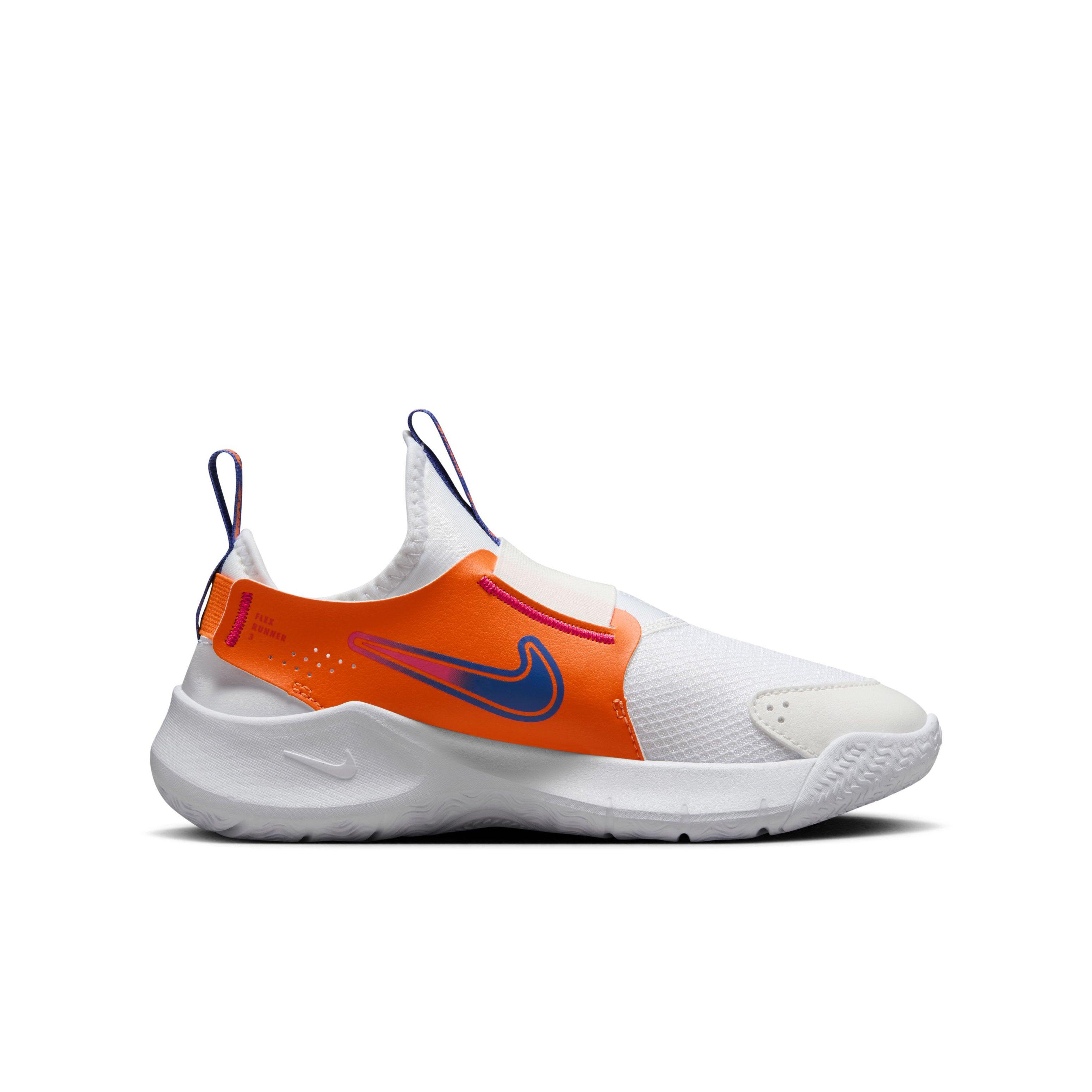 Nike Flex Runner 3 White Total Orange Team Orange Astronomy Blue Grade School Boys Running Shoe Hibbett